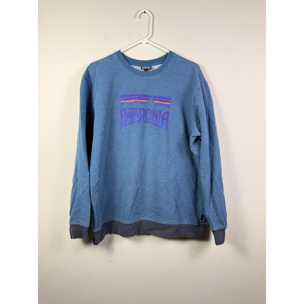 Patagonia M's Fitz Roy Frostbite Sweatshirt Men's Sz L Blue Cotton‎ Stretch Y2K
